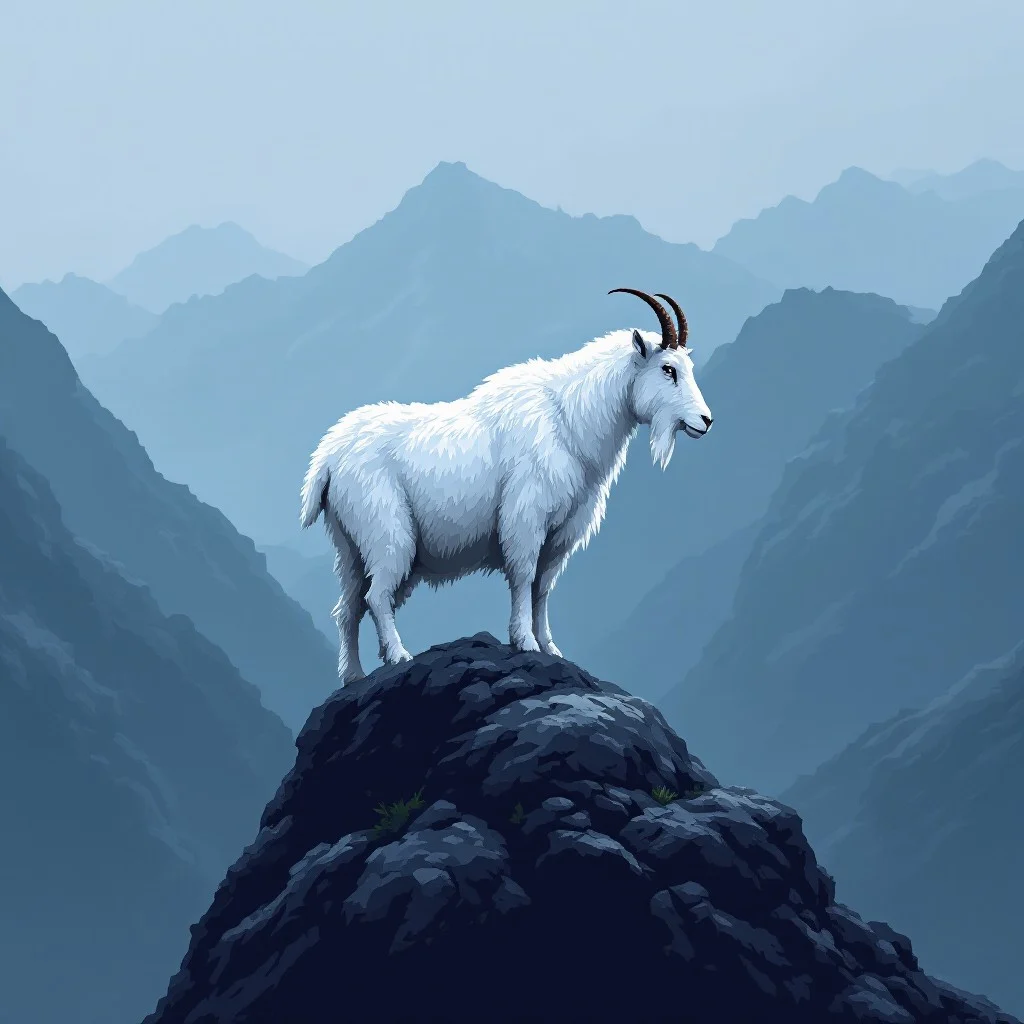 Mountain goat standing confidently on a rocky peak